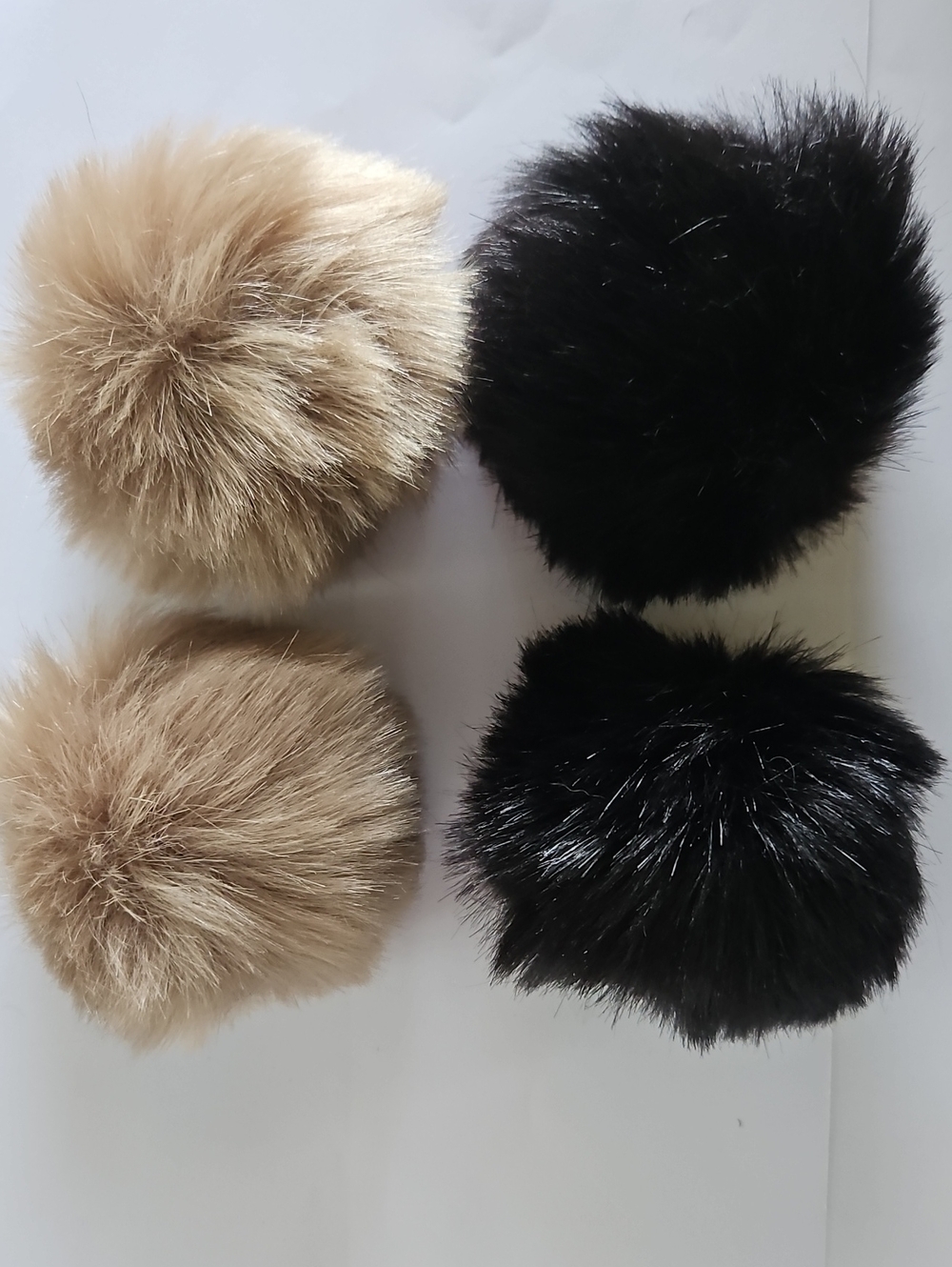 Faux Fur Pom Poms Rich Black and Mushroom Colours (Set of 4) NWT
